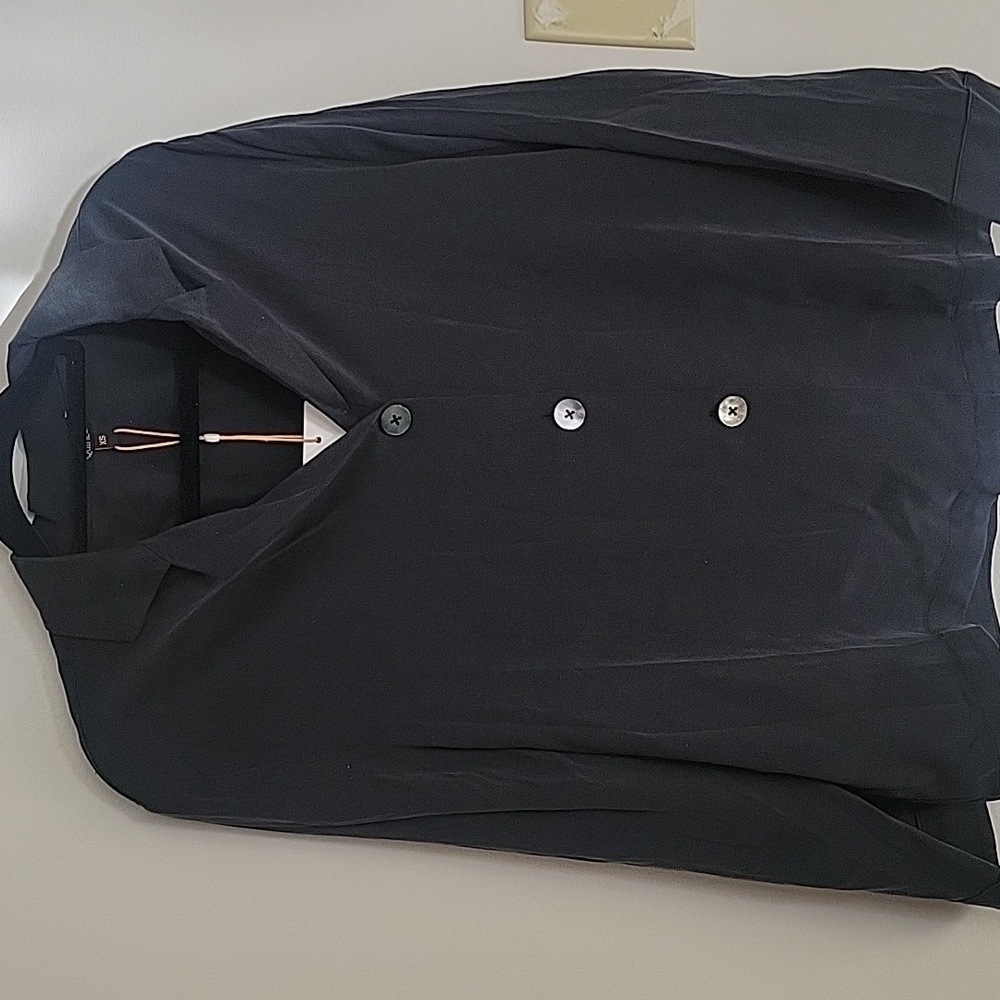 Quince 100% Washable Silk Blouse Black Sz XS NWT